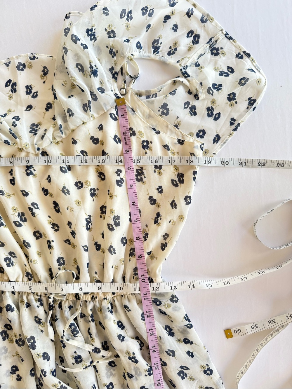 Abercrombie Floral Chiffon Maxi Dress Ruffle Cottagecore Coquette Cream Navy L - Picture 9 of 13